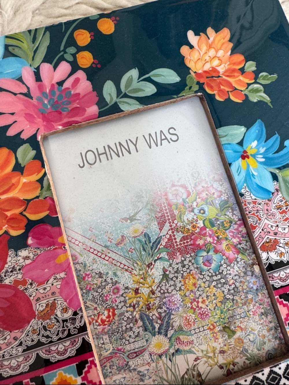 Johnny Was 8x10” Multicolor Floral Pattern Photo Frame - Pink/Blue/Orange - Picture 2 of 6